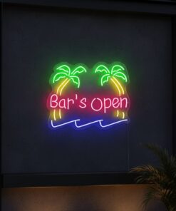 Palm Tree Bar Open Neon Sign