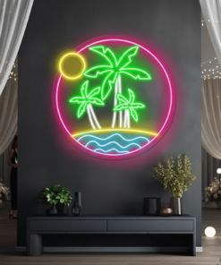 Round  Palm Tree Beach Neon Sign Summer Led Neon Sign