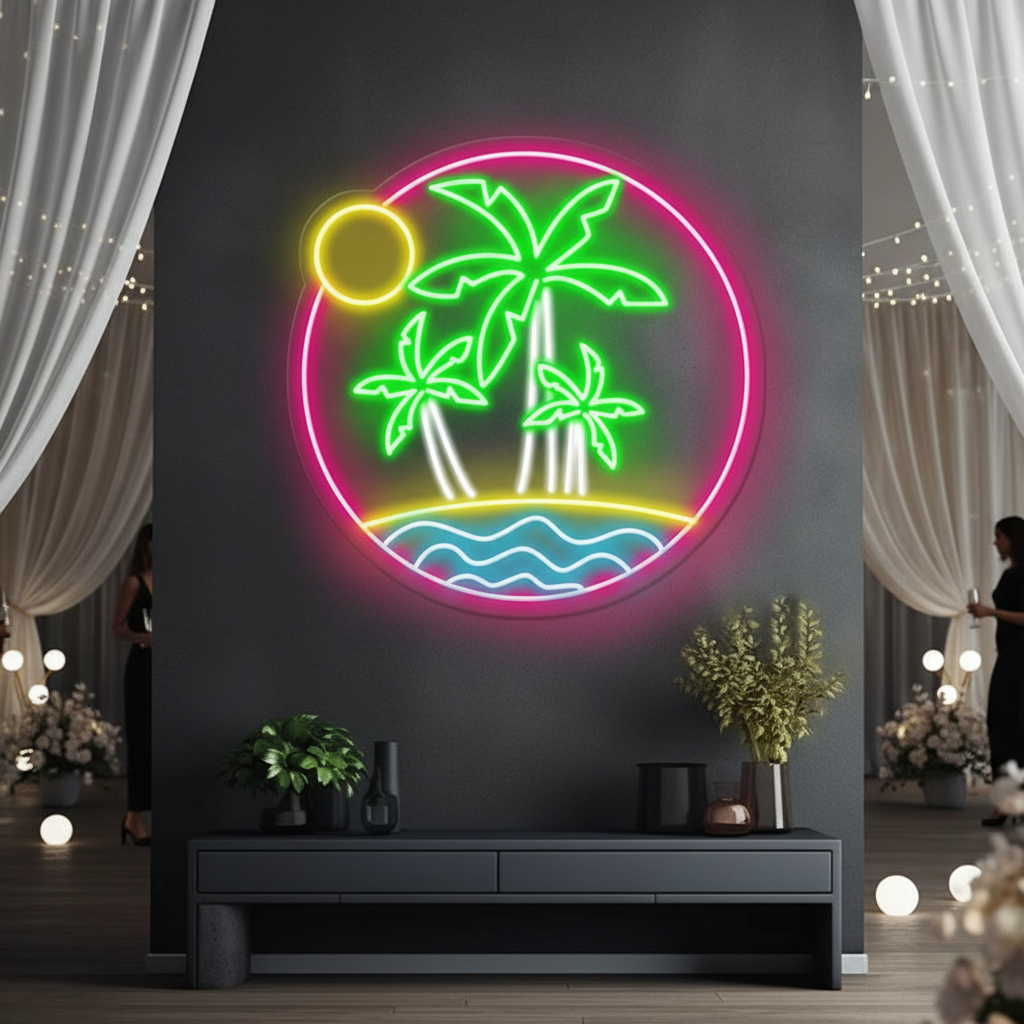 Round Palm Tree Beach Neon Sign Summer Led Neon Sign