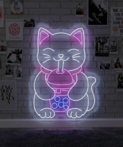 Cat Drinking Boba Tea Neon Sign Shop Decor Neon Sign