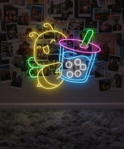Bee Drinking Boba Tea Neon Sign