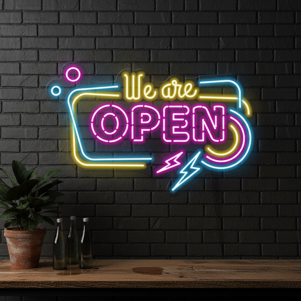 Colorful We're Open Led Neon Sign - Image 2