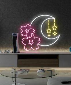 Sakura and Moon Neon Sign for Gaming Room Decor