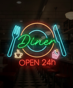Alternative view of Restaurant Neon Sign Dinner 24h Open Neon Sign