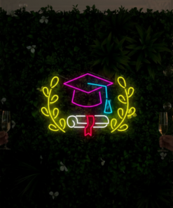 Book Graduation Cap  Flower Led Neon Sign