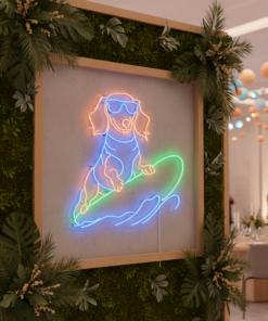 Dachshund Surfing Neon Sign Personalized Summer Party Decor Sign