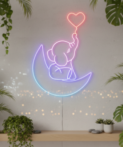 Alternative view of Elephant in the Moon Neon Sign Kids Room Decor