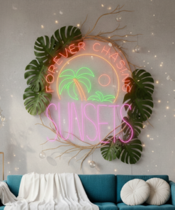 Forever Chasing Sunsets Palm Tree Neon Sign Custom Neon Sign