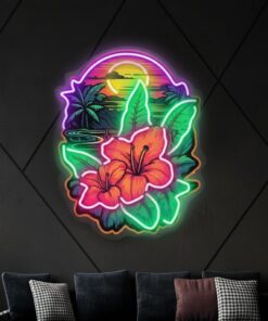 Sunset and Flower Led Neon Sign Palm Neon Sign