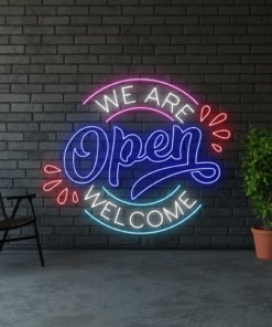 Alternative view of We Are Open Welcome Neon Sign