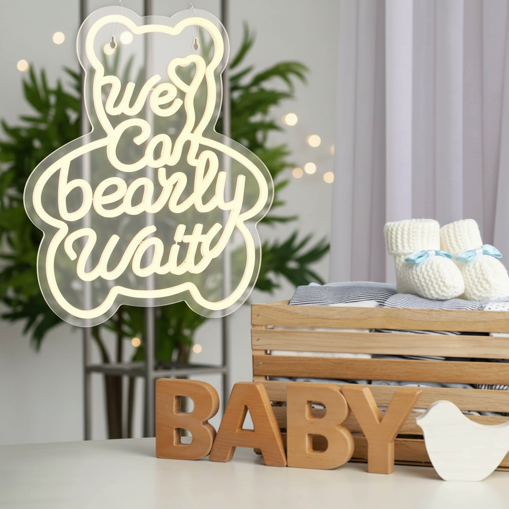 We Can Bearly Wait Neon Sign for Baby Shower Birthday Party Decor - Image 3