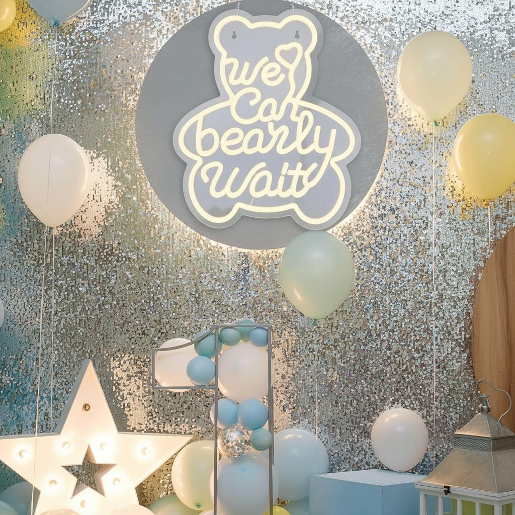 We Can Bearly Wait Neon Sign for Baby Shower Birthday Party Decor - Image 2