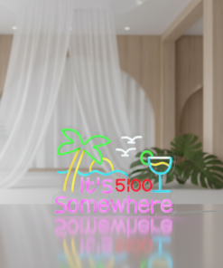 It's 5 O'clock Somewhere Hawaii Beach Holiday Style Vintage Retro Neon Sign